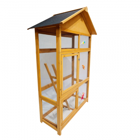 Volieră din lemn pentru papagali și canari BÜNTZ, 108 x 57 x 164 cm, acoperiș rezistent, uși duble, plasă metalică, tavă detasabilă [2]