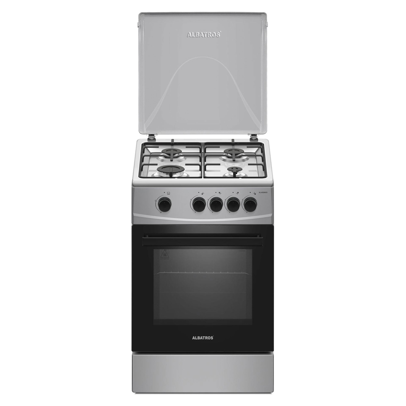 aragaz zanussi Aragaz Albatros AL452NXS, 50 x 50 cm, 4 arzatoare gaz, Cuptor gaz 52L, Siguranta plita si cuptor, Inox