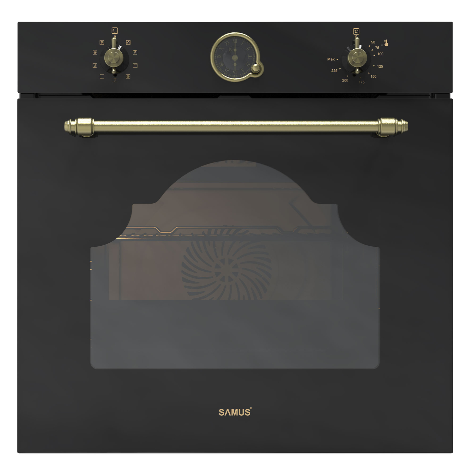 Samus Cuptor incorporabil Electric Rustic 74L, Clasa A, 9 Functii, Putere cuptor 2610-3110 W, Grill  Convectie 3D, Autocuratare Catalitica, Panou Sticla