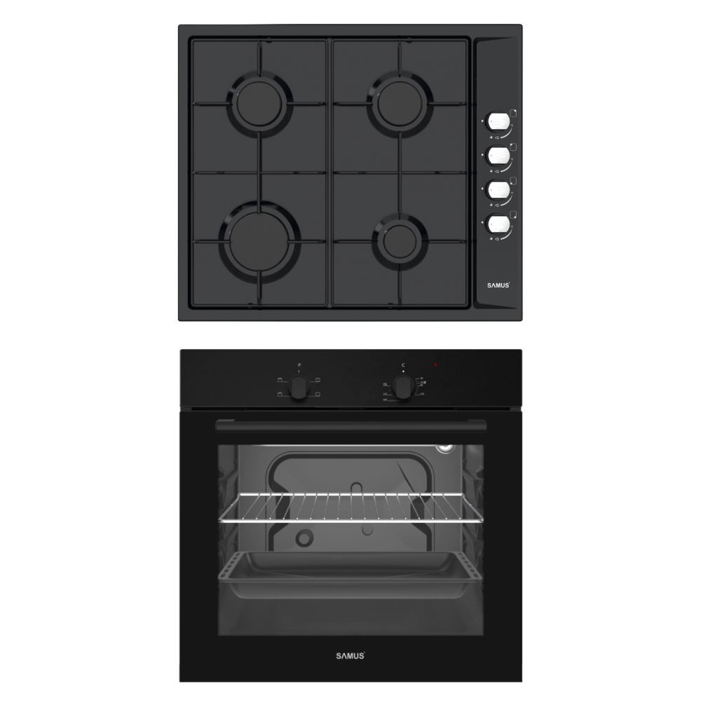 Viața la Țară Pachet Bucatarie Samus: Cuptor Incorporabil SC620G4B 62L, 4 Functii, Grill, Ventilator + Plita Incorporabila PSG-64SB 4 Arzatoare Gaz, Aprindere