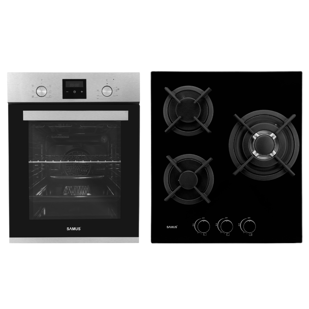 Viața la Țară Pachet Bucatarie Samus: Cuptor Incorporabil SCE458GTXV 47L, 6 Functii, Grill, Timer Digital, Gatire Automata, Blocare Copii + Plita Incorporabila