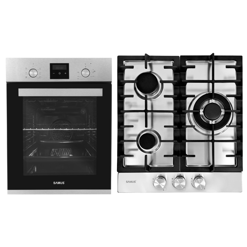 Viața la Țară Pachet Bucatarie Samus: Cuptor Incorporabil SCE458GTXV 47L, 6 Functii, Grill, Timer Digital, Gatire Automata, Blocare Copii + Plita Incorporabila