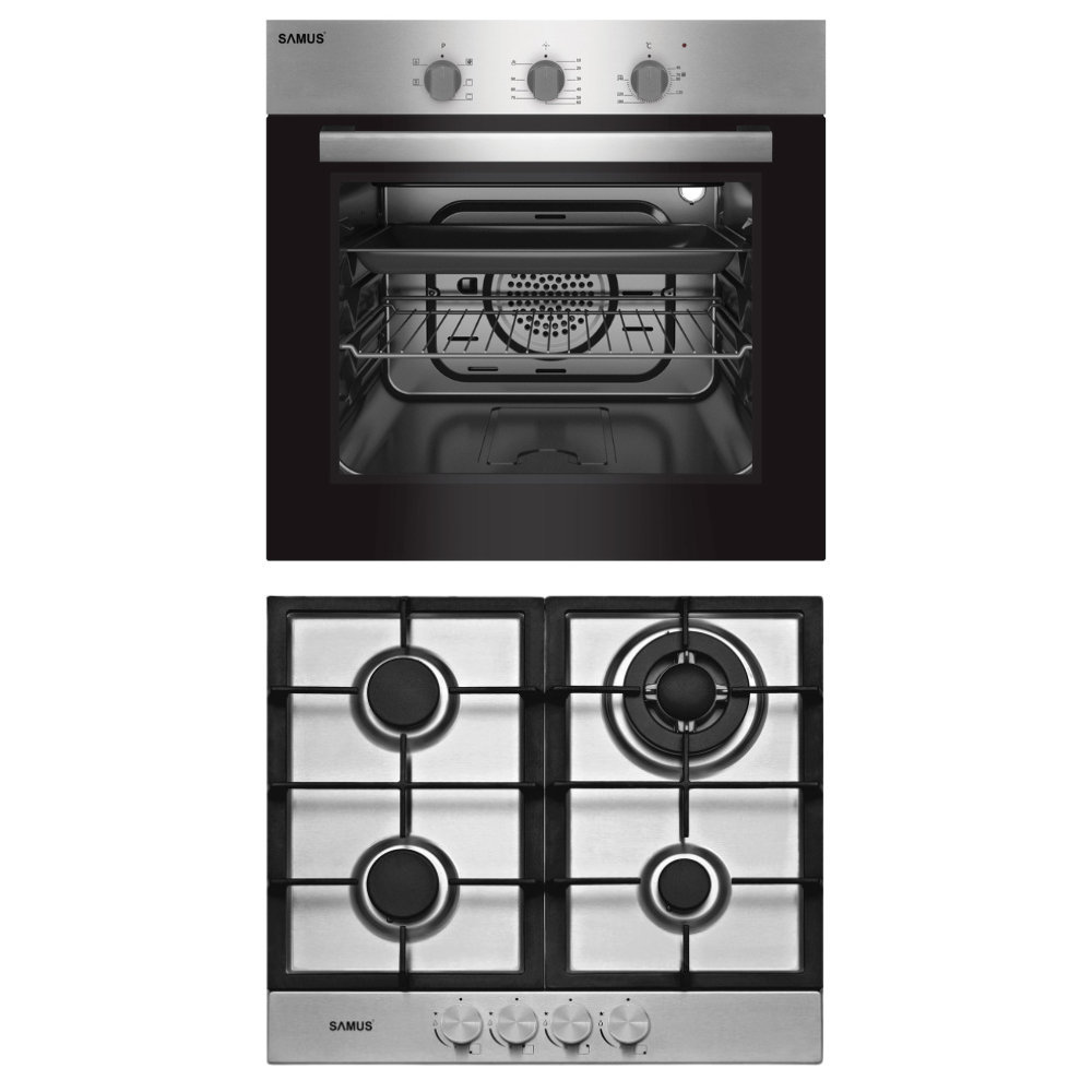 Viața la Țară Pachet - Plita Incorporabila PSG-64SX2 4 Arzatoare + Cuptor Incorporabil SC616GTXV 56L, 5 Functii, Timer, Ventilator, Panou Inox