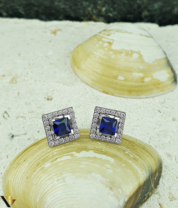Cercei Aur Alb 14k, Diamante 0.20 ct, Safire [2]