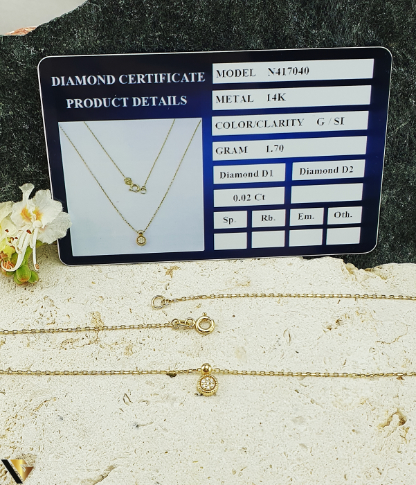 Lant cu Pandantiv Aur 14k, Diamante 0.02 ct in total [3]