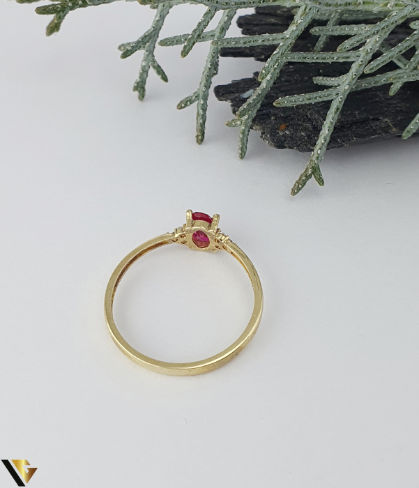 Inel Aur 14k roz fucsia mini mininalist simplu elegant [2]