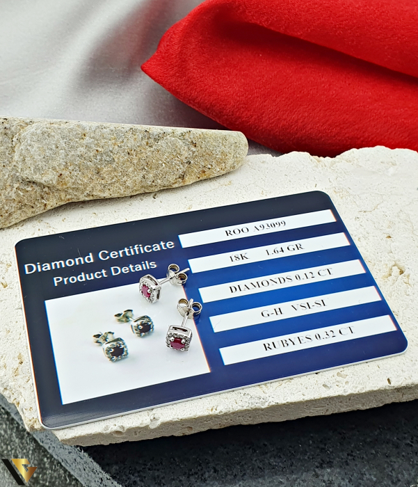 Cercei Aur Alb 18k, Diamante 0.12 ct in total si Rubine [3]