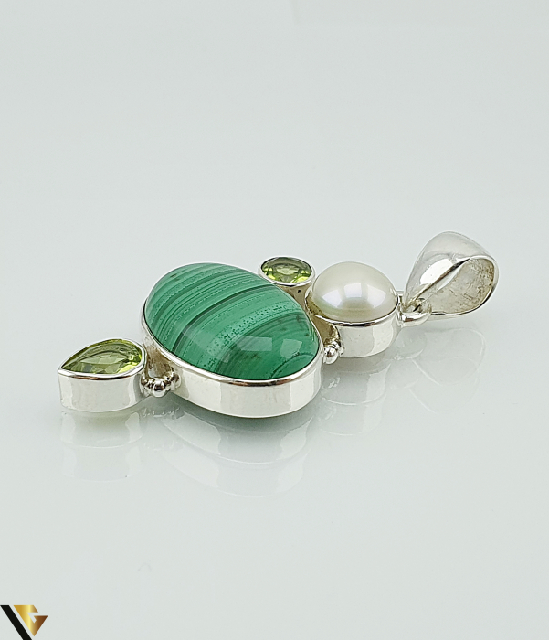 Pandantiv Argint 925, Peridot, Perla si Malachit, 4.16 grame [2]