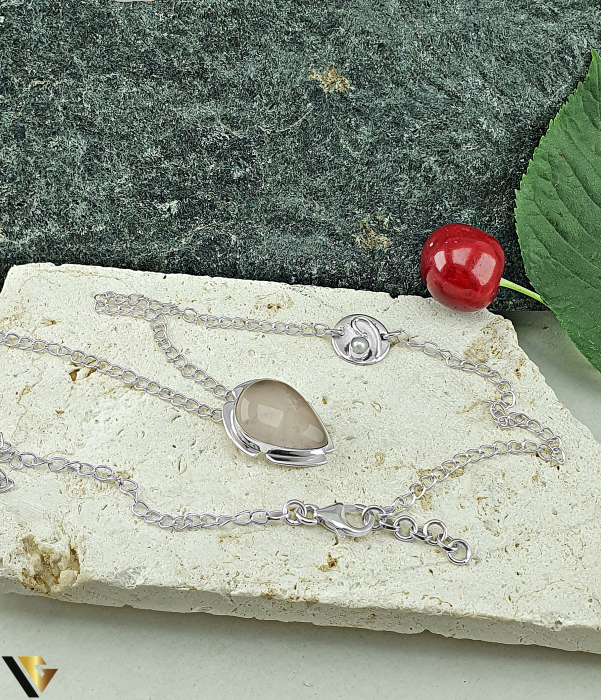 Colier Argint 925, Cuart Roz si Perla [3]