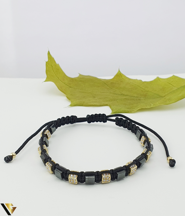 Bratara Snur Textil, Aur 14k, Hematit [1]