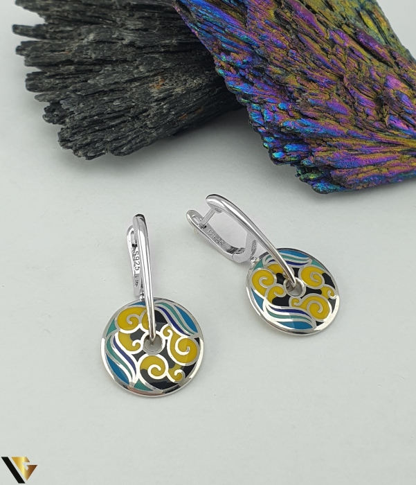 Set format din pandantiv, cercei si inel  argint 925, decorat cu email multicolor design abstract cu valuri inspirat din stilul celebrei picturi "Noapte instelata" de Vincent van Gogh [6]