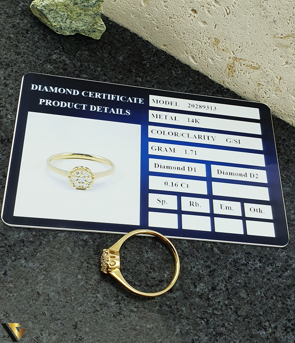 Inel Aur 14k, Diamante 0.16 ct in total floare [4]