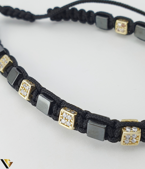 Bratara Snur Textil, Aur 14k, Hematit [2]