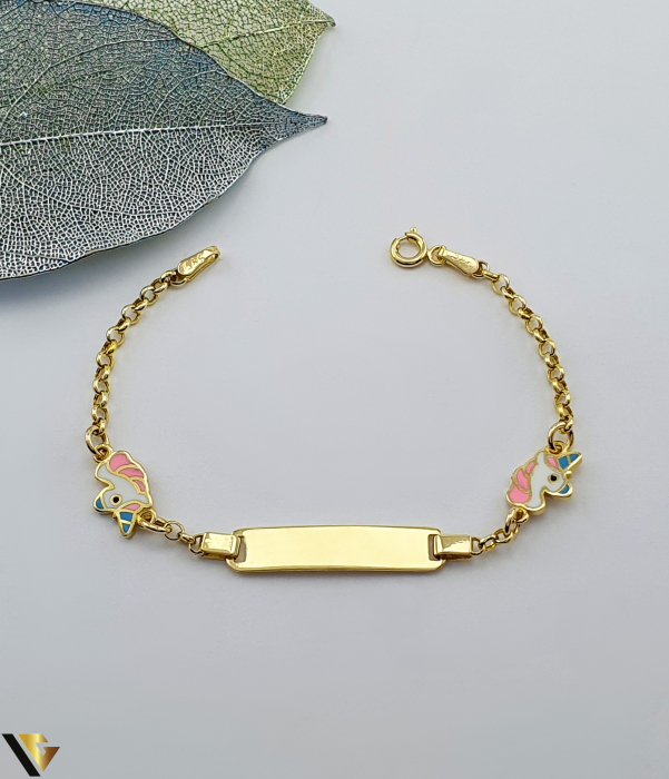 Bratara Aur 14k, Pentru Copii Greutate: 3.19 gr Dimensiune placuta: 25 mm / 6 mm Lungime: 14,5 cm Latime: 2.7 mm Marcaj / titlu: "585" Locatie: Bacau Calea Marasesti Tel: 0756943079 [1]
