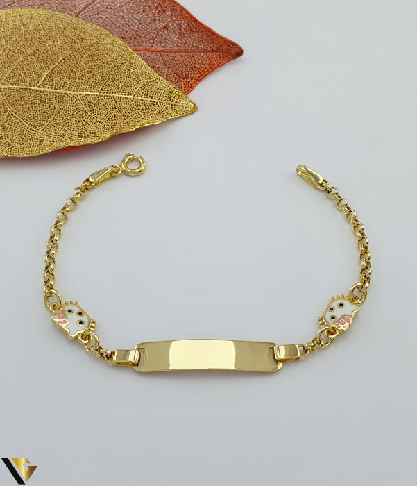 Bratara Aur 14k, Pentru Copii Greutate: 3.12 gr Dimensiune placuta: 25 mm / 6 mm Lungime: 14 cm Latime: 2.7 mm Marcaj / titlu: "585" Locatie: Bacau Calea Marasesti Tel: 0756943079 [1]