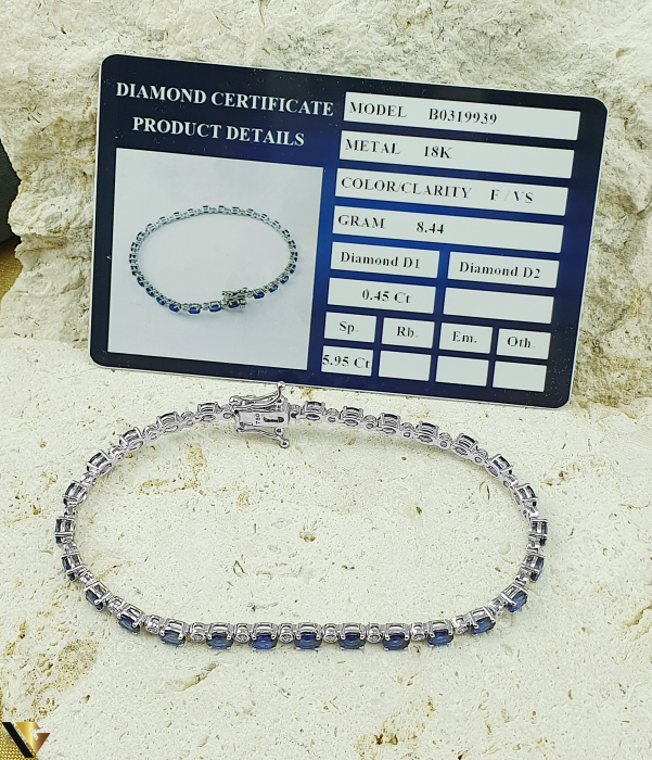 Bratara  Aur Alb 18K, Diamante 0.45 ct, Safire 5.95 ct [4]
