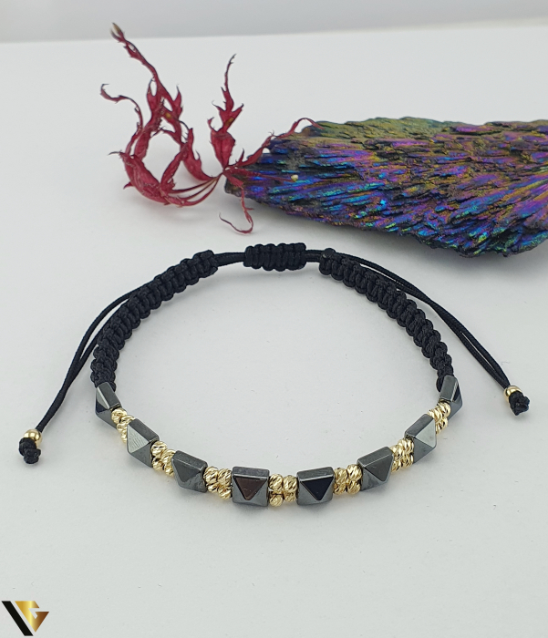 Bratara Snur Textil, Aur 14k, Hematit [1]