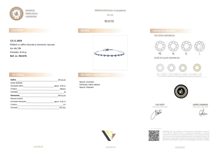 Bratara  Aur Alb 18K, Diamante 0.45 ct, Safire 5.95 ct [4]