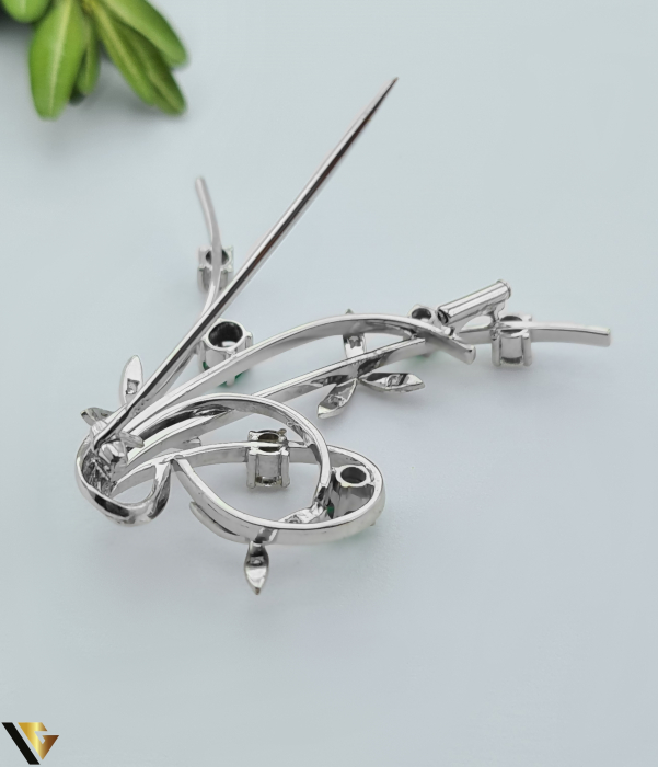 Brosa Aur Alb 18K, Smaralde, Diamante 0.61 ct 10.55g [3]