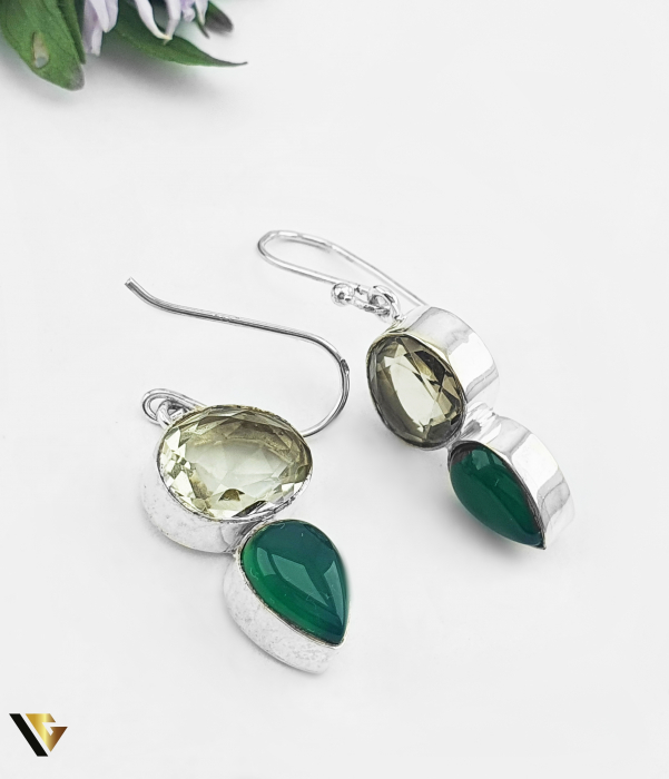 Cercei Argint 925, Green Jade, Cuart [2]