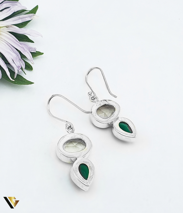 Cercei Argint 925, Green Jade, Cuart [3]