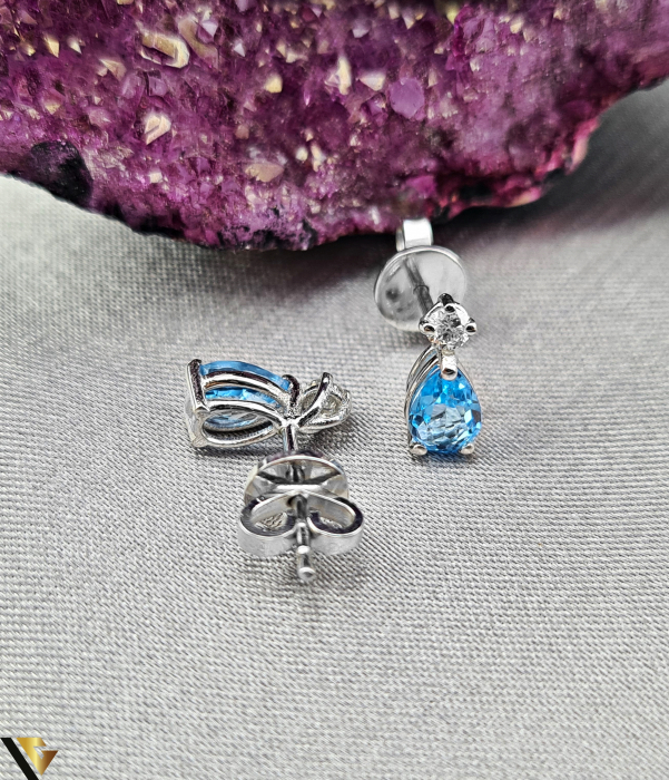 Cercei Aur 14k, Diamante 0.11 ct in total si Topaze, 1.65 grame [2]