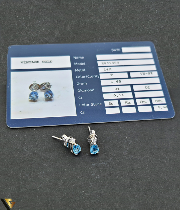 Cercei Aur 14k, Diamante 0.11 ct in total si Topaze, 1.65 grame [3]