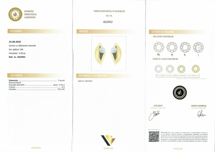 Cercei Aur 14k, Diamante 0.16 ct [4]