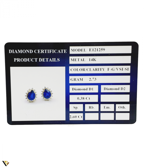 Cercei Aur 14K  Greutate : 2.73 grame Diamante "Briliant Cut", totalizand 0.38 ct  Stralucire intensa, avand claritate "VSI-SI" si culoare "F-G" Safir central "Pear cut " de 1.30 ct fiecare , totalizand 2.60 ct , cu dimensiuni de 8 mm / 6 mm  Lungime : 16.50 mm Marcaj cu titlul "585"  Locatie Bacau Calea Marasesti Contact : 0756943079 [3]