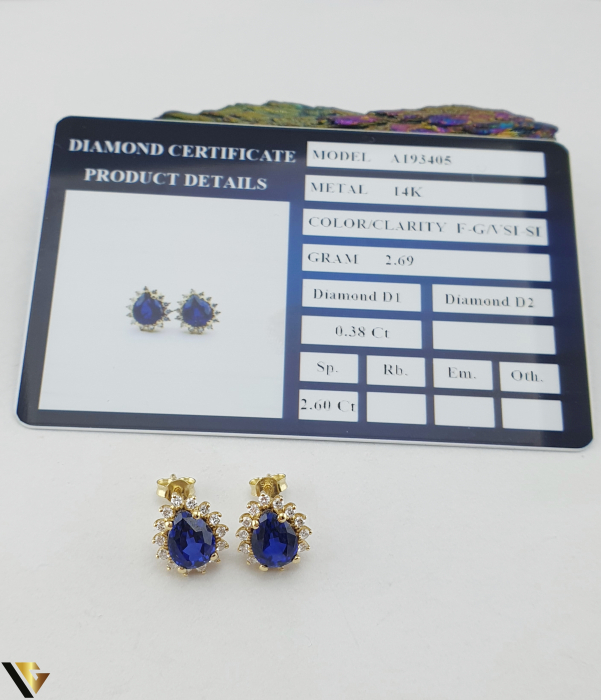 Cercei Aur 14k, Diamante 0.38 ct in total, Safire [3]