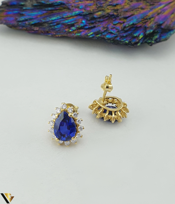 Cercei Aur 14k, Diamante 0.38 ct in total, Safire [2]