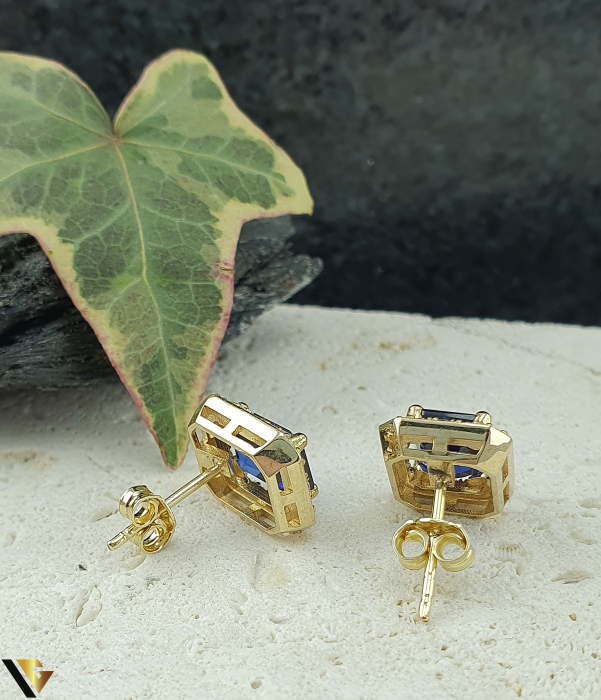 Cercei Aur 14k, Diamante 0.48 ct in total, Safire [2]