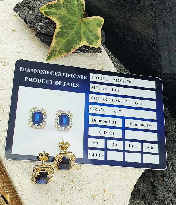 Cercei Aur 14k, Diamante 0.48 ct in total, Safire [3]