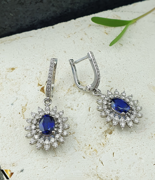 Cercei Aur 14k, Diamante 1.05 ct in total, Safire [3]