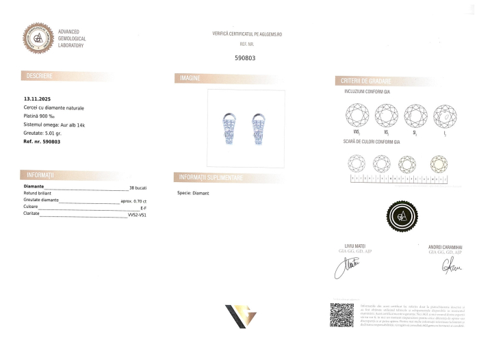 Cercei Aur 14k,Platina 900 Diamante 0.70 ct [5]