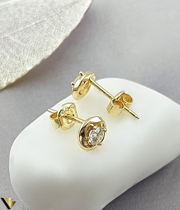 Cercei din aur 14k, Cristal de zirconiu prindere cui, tija cu fluturas Diametru:  6 mm Marcaj / titlu: "585" [2]