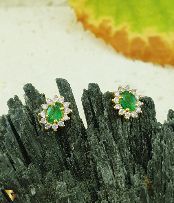 Cercei Aur 18k, Diamante 0.20 ct, Smaralde 0.34 ct [2]