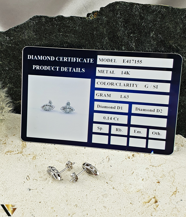 Cercei Aur Alb 14k, Diamante 0.14 ct in total [3]