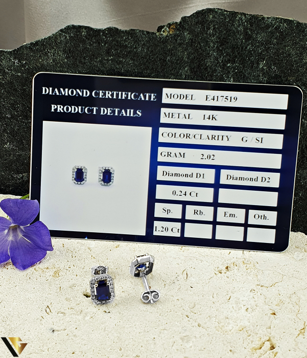 Cercei Aur Alb 14k, Diamante 0.24 ct in total, Safire [3]