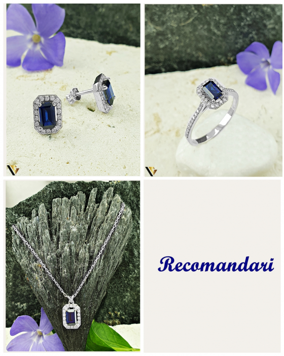 Cercei Aur Alb 14k, Diamante 0.24 ct in total, Safire [4]