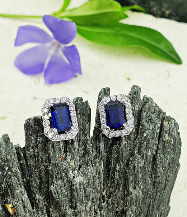 Cercei Aur Alb 14k, Diamante 0.24 ct in total, Safire [2]