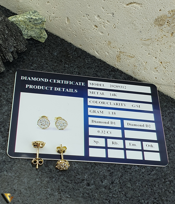 Cercei Aur Alb 14k, Diamante 0.32 ct in total floare [2]