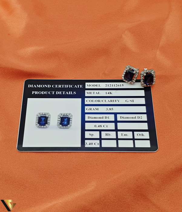 Cercei Aur Alb 14k, Diamante 0.48 CT, Safire [4]