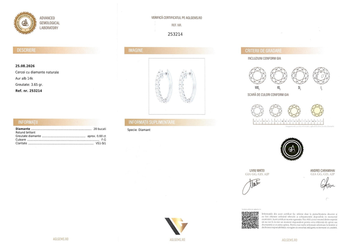 Cercei Aur Alb 14k, Diamante 0.60 ct [4]