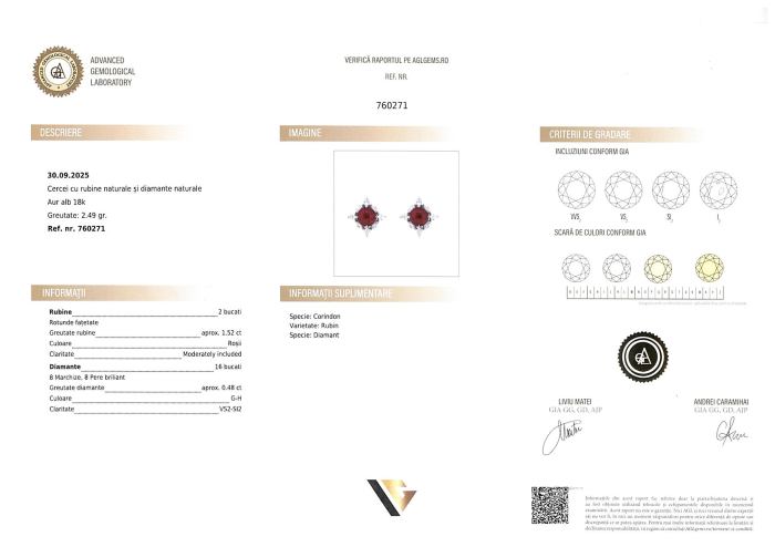 Cercei Aur Alb 18k, Diamante 0.48 ct si Rubine 1.52 ct [5]