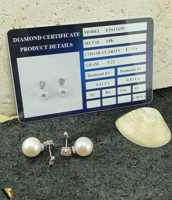 Cercei Aur Alb 18k, Perle, Diamante 0.64 ct [4]