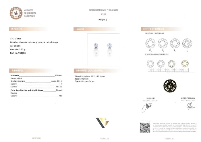 Cercei Aur Alb 18k, Perle, Diamante 0.64 ct [4]