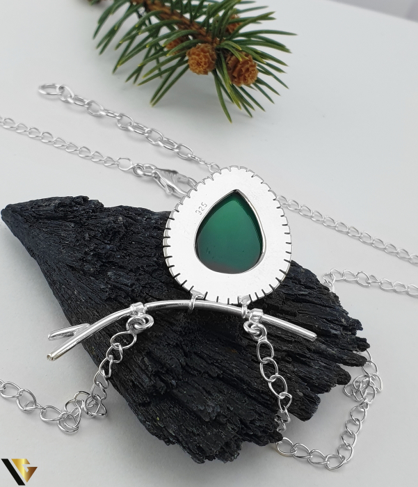 Colier Argint 925, Onix Verde [3]