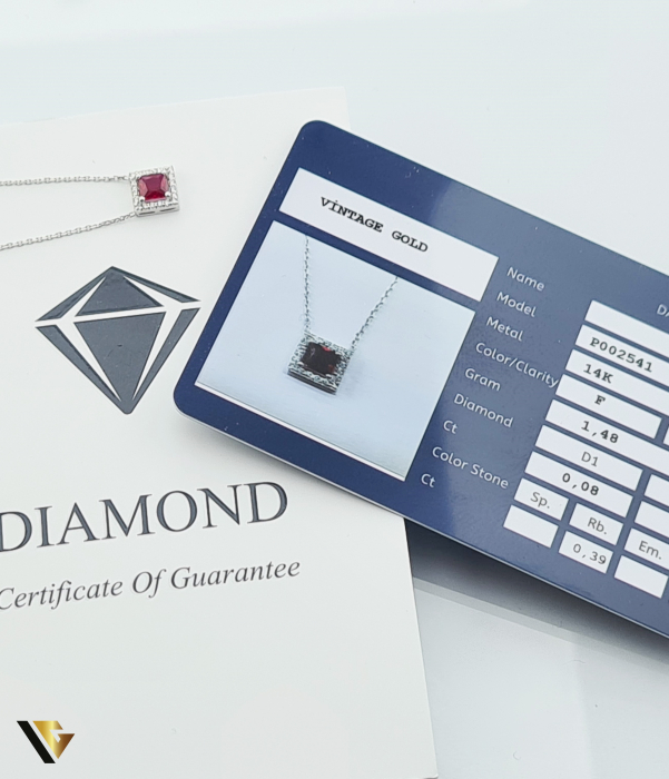 Colier Aur 14k, Rubin si Diamante de 0.08 ct in total [3]