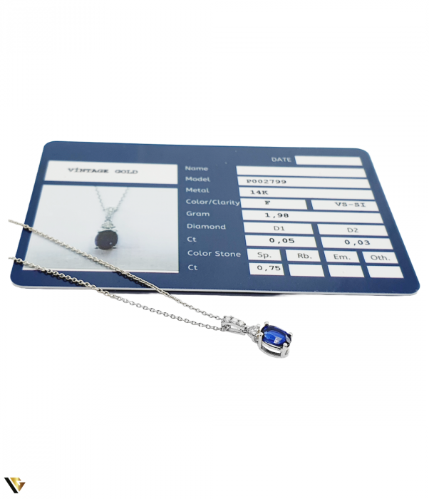 Lant cu Pandantiv Aur Alb 14k, Diamante 0.08 ct, Safir [4]
